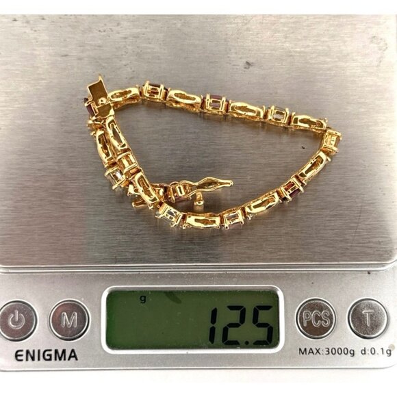 Vintage 925 Gold Vermeil Multi-Gemstone Tennis Bracelet Amethyst Garnet Citrine - Picture 11 of 13